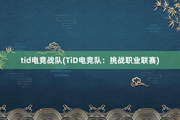 tid电竞战队(TiD电竞队：挑战职业联赛)