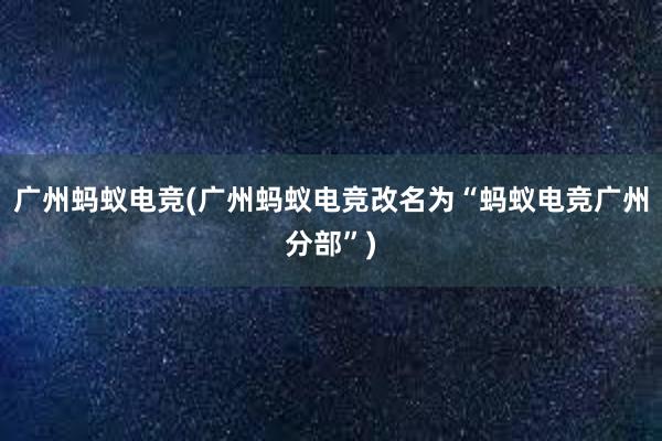 广州蚂蚁电竞(广州蚂蚁电竞改名为“蚂蚁电竞广州分部”)